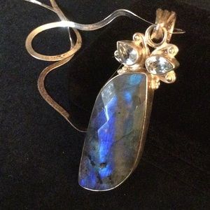 Unusual Flashing Blue Faceted Labradorite Pendant